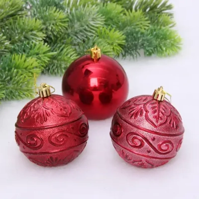 Новогодние шары 8 см (набор 3 шт) «Микс фактур», темный рубин
