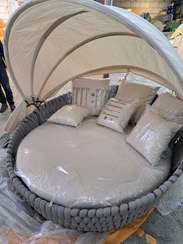 Круглый лаунж-диван со складным навесом Samui, тортора/бежевый