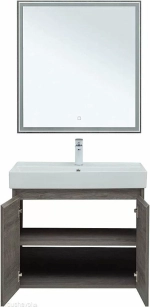 Тумба с раковиной Aquanet Nova Lite 75 с зеркалом, 2 дверцы дуб рошелье