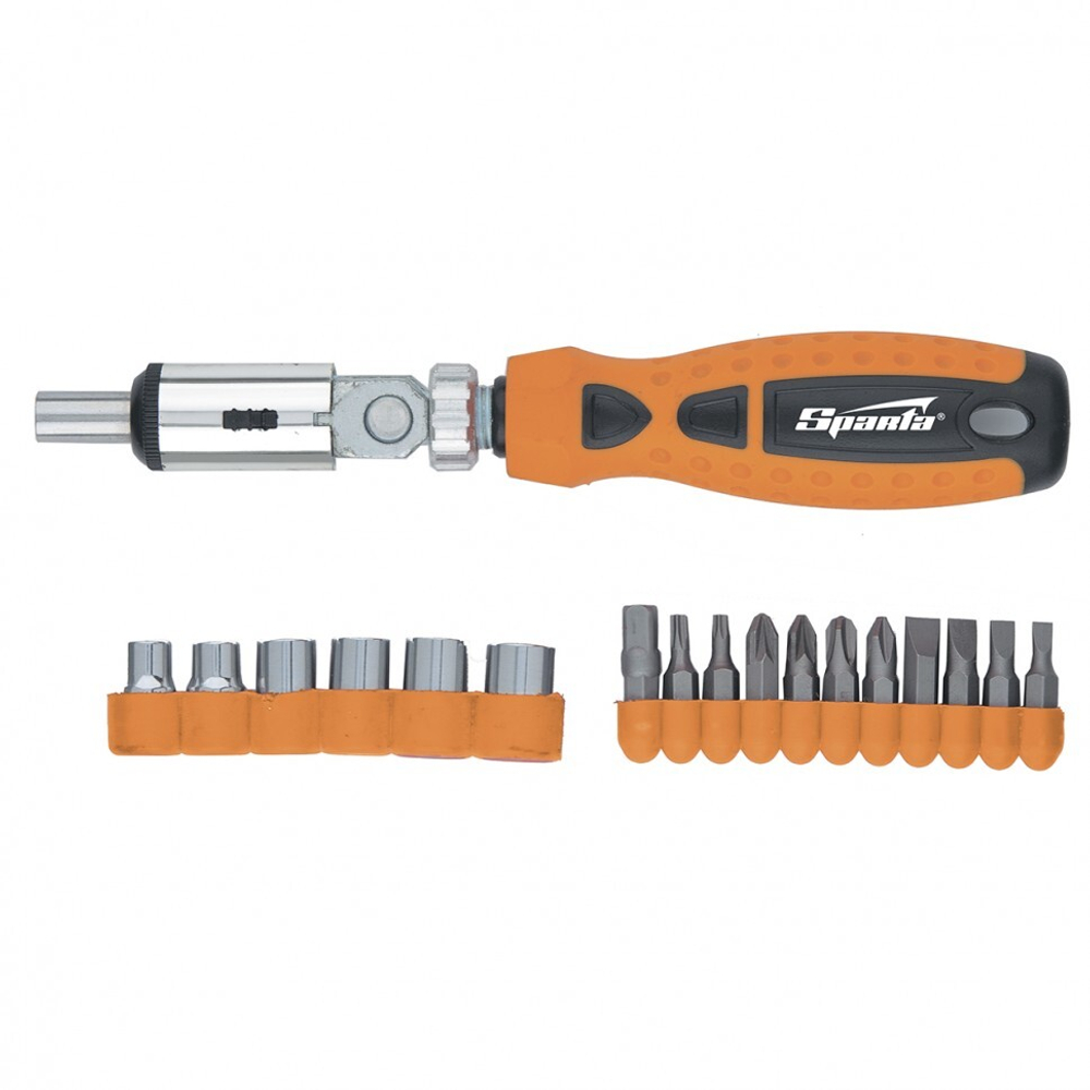 ОТВЕРТКА РЕВЕРСИВНАЯ SPARTA С ШАРНИРОМ БИТЫ И ТОРЦЕВЫЕ ГОЛОВКИ 15ПРЕД 115545