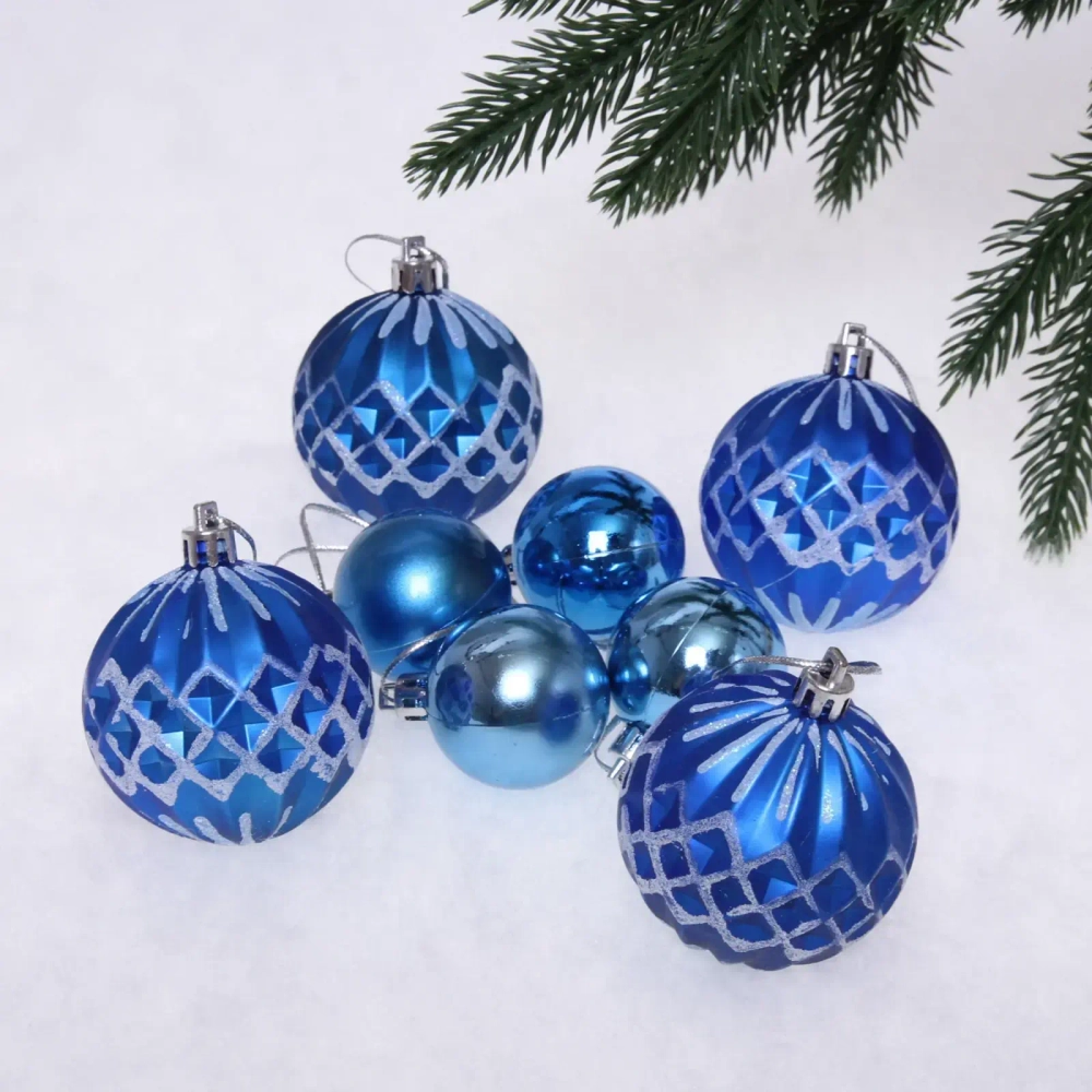 Новогодние шары 6/4 см (набор 8 шт) «Яркий восторг», Синий