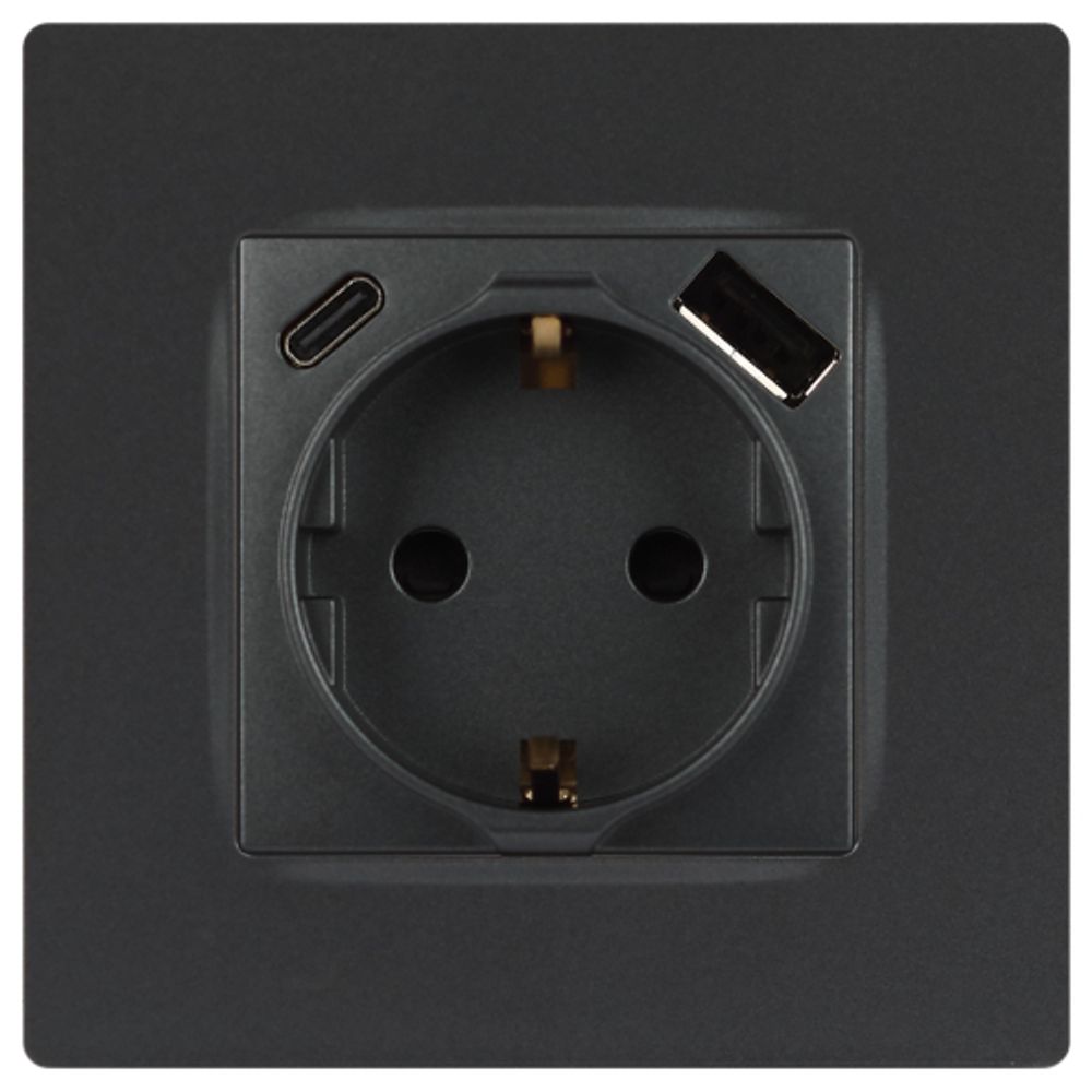 Розетка ЭРА Серия 12 12-4108-12 2P+E 16A-250В со шторками с USB type-A+C 5В-3А графит