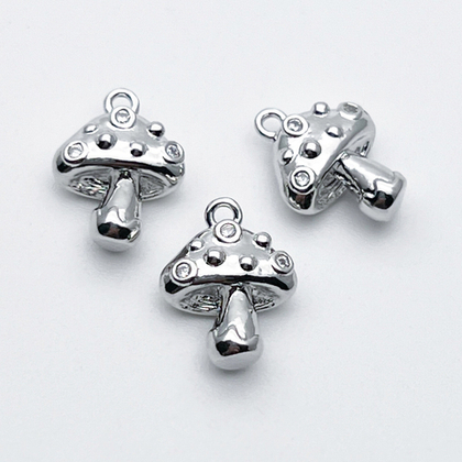 Подвеска Гриб, цвет серебро (родий), фианиты, размер 13*10 мм, цена за 1 шт