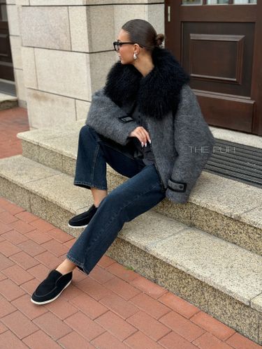 Графитовая куртка из шерсти со съемным мехом