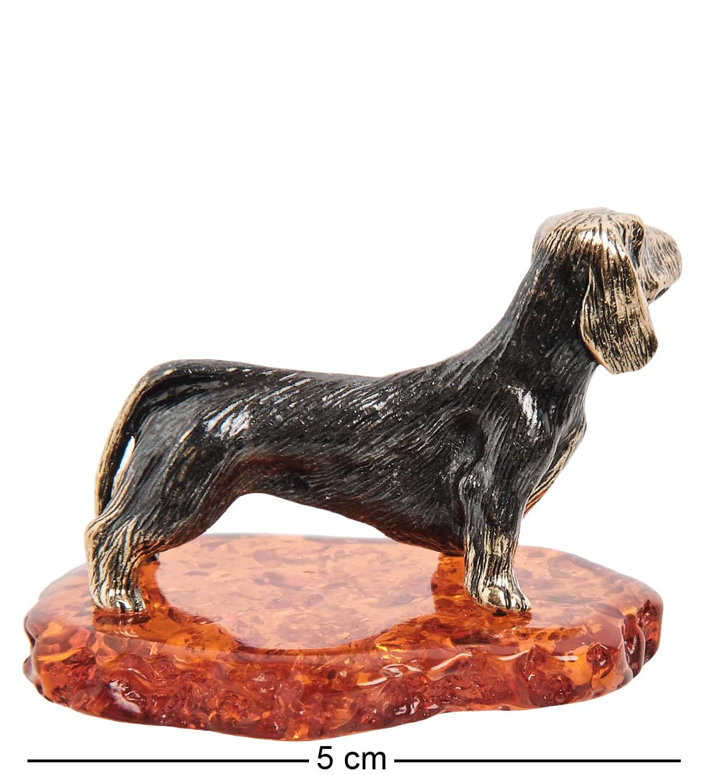 AM-1315 Фигурка «Такса длинношерстная» (латунь, янтарь)