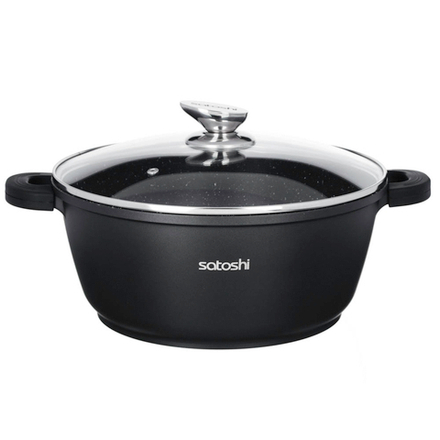 SATOSHI Лион Кастрюля с крышкой 6,3л d28*12,5см, а/приг.покр.Мрамор, силик.протекторы ручек, индукц