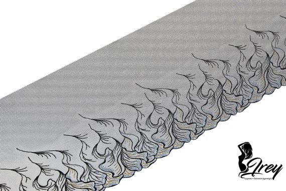 05-152 ОПТ Вышивка на неэл. сетке 26 см, русские ирисы, черный/голубой/золото