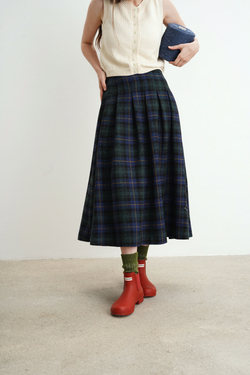 Юбка-колокол из смесовой шерсти, сине-зеленая клетка