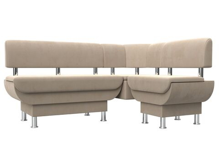 Диван кухонный угловой Альфа правый угол, Бежевый, Велюр, 116684