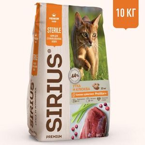 Сухой корм Sirius для стерилизованных кошек с уткой и клюквой
