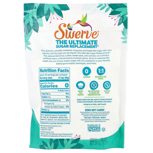 Swerve, подсластитель с нулевым содержанием калорий, смесь с аллюлозой, 340 г (12 унций)