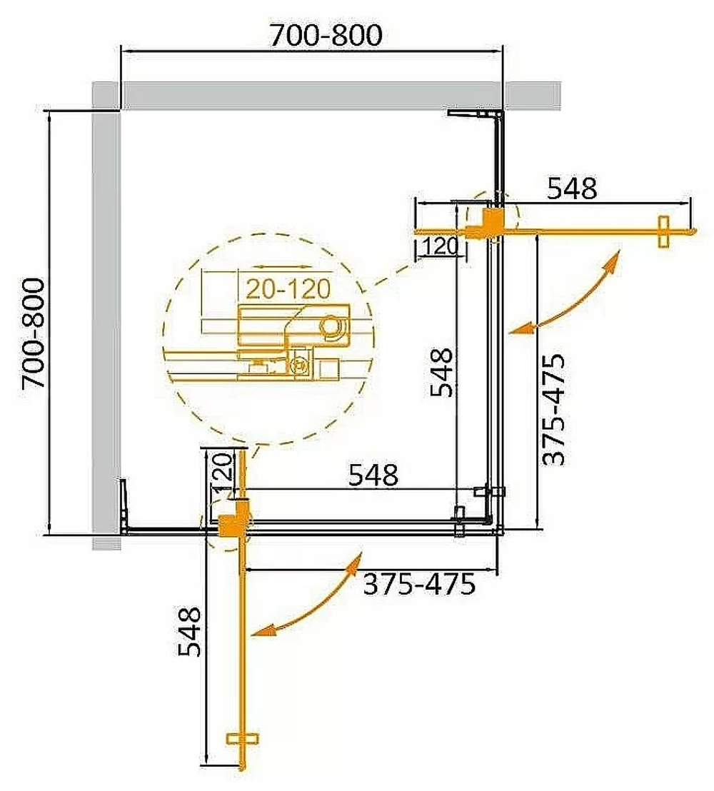 Душевой уголок Cezares Slider 80x80 A-2-70/80-BR-GM стекло бронза/профиль матовая оружейная сталь