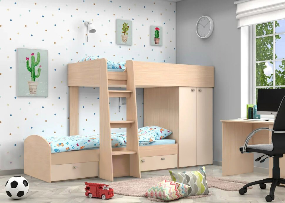 Двухъярусная кровать КарИВи Голден Кидс 2  Дуб Молочный  Дуб Молочный