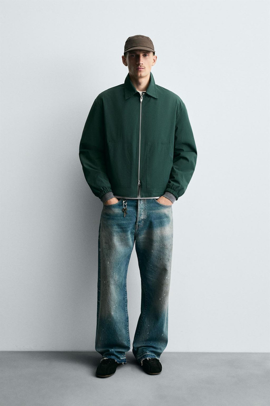 ZARA ТЕХНИЧЕСКАЯ КУРТКА НА МОЛНИИ, ЗЕЛЕНЫЙ