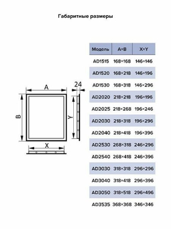 Люк ревизионный AD фланец 146х296 нажимной 168х318 пластик AURAMAX