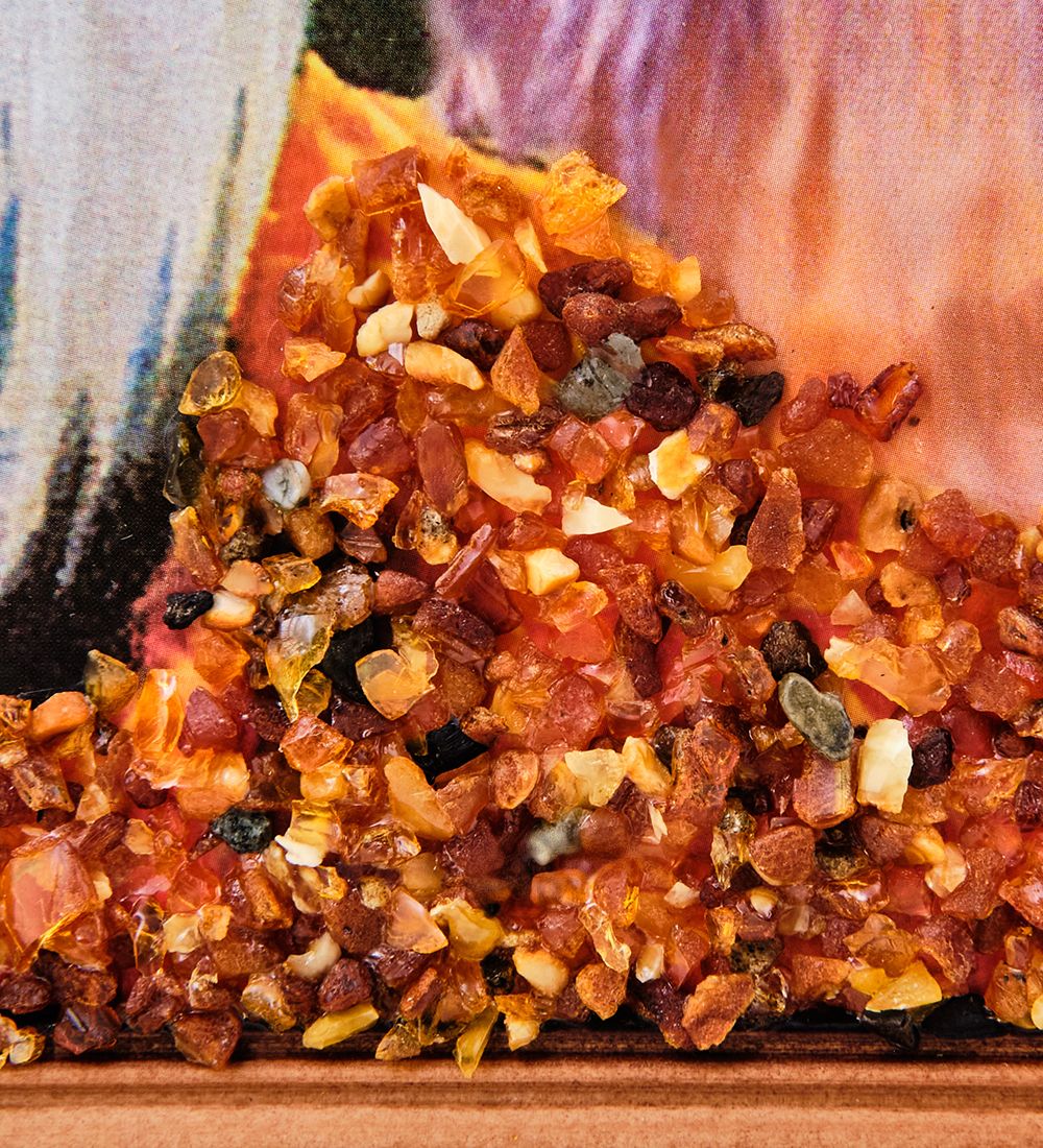 AMB-71/54 Картина «Йоркшир терьер» (с янтарной крошкой) дер.краш.рамка 21х30