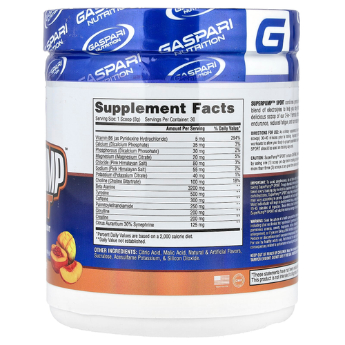 Gaspari Nutrition, SuperPump ™ Sport, увлажняющее средство перед тренировкой, нектарин из манго, 240 г (8,47 унции)