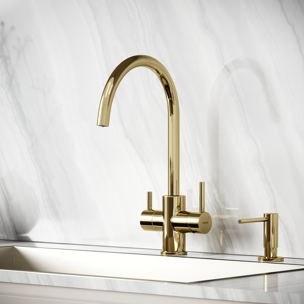 Смеситель для кухни Sancos Taper с краном для фильтра, полированное золото, SC4012ZG