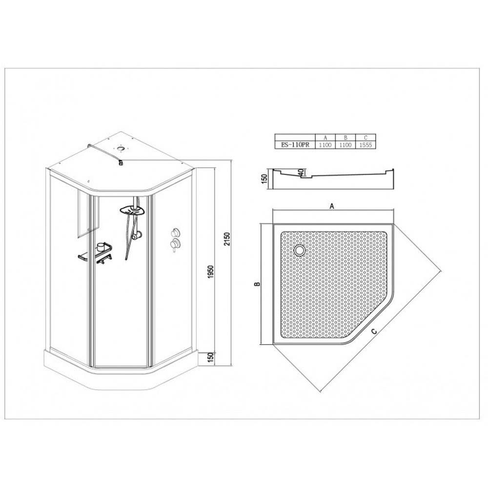 Душевая кабина Esbano (Эсбано) EST-110PR, с низким поддоном, 110х110х210