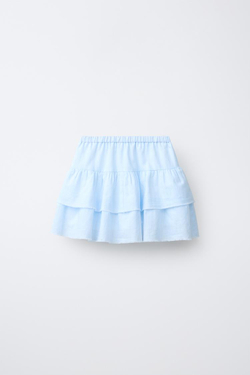 ZARA ЮБКА С ВОЛАНАМИ ИЗ СМЕСОВОГО ЛЬНА И ХЛОПКА, СИНИЙ/БЕЛЫЙ