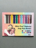 Набор цветных водостойких маркеров для тела 12 штук с трафаретами для тату