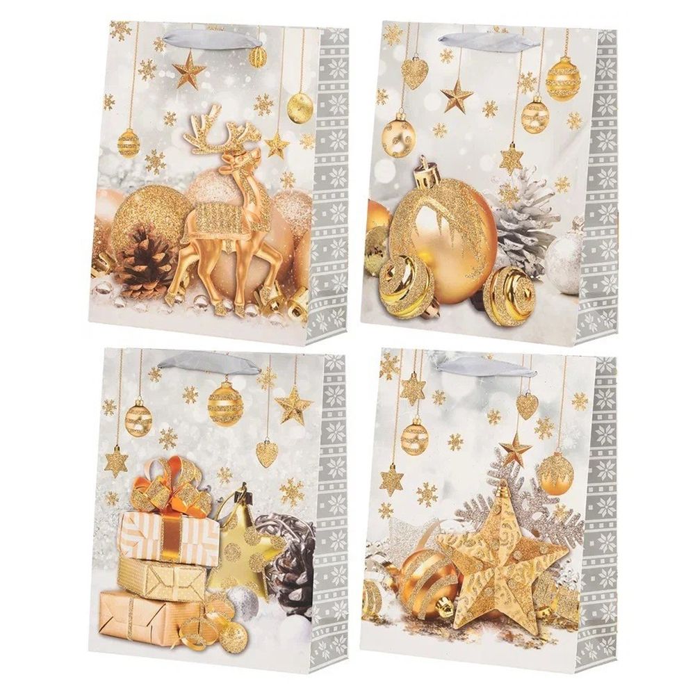 Подарочный пакет Basir, серия &quot;Зима&quot;, бумажный, цветной с рисунком ассорти, размер 26*10*32 см