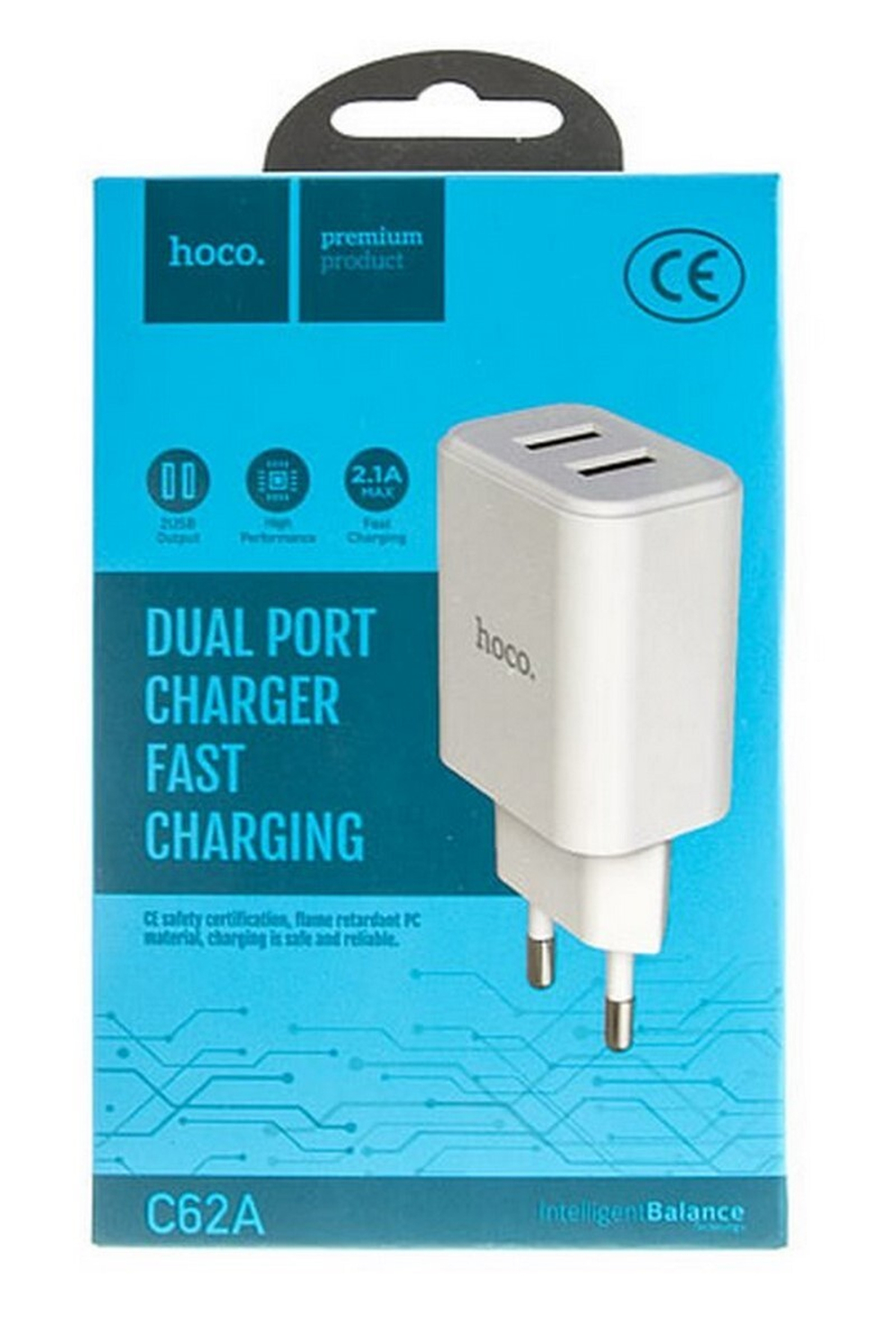 Сетевой адаптер питания HOCO C62A 2USB 2.1A (белый)