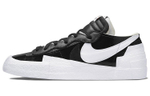 Sacai x Nike Blazer Low black patent leather Lacquer Deconstruct Wear-Resistant Skid-Proof Low-Panel Shoes Black and White