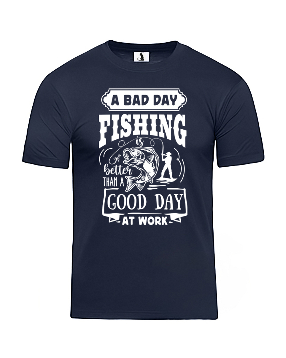 Футболка A bad day fishing прямая темно-синяя с белым рисунком