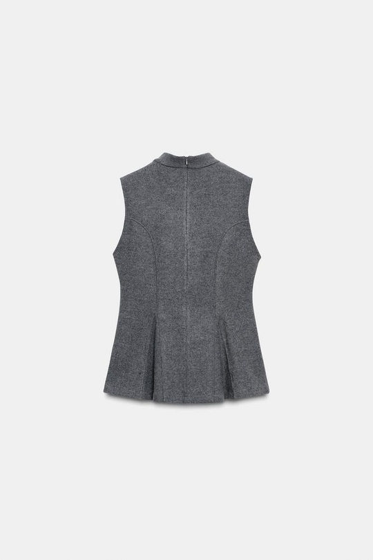 ZARA ТОП ИЗ МЯГКОЙ ТКАНИ С БАСКОЙ, СЕРЫЙ