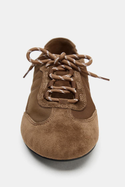 ZARA КОМБИНИРОВАННЫЕ БАЛЕТКИ, КОРИЧНЕВЫЙ