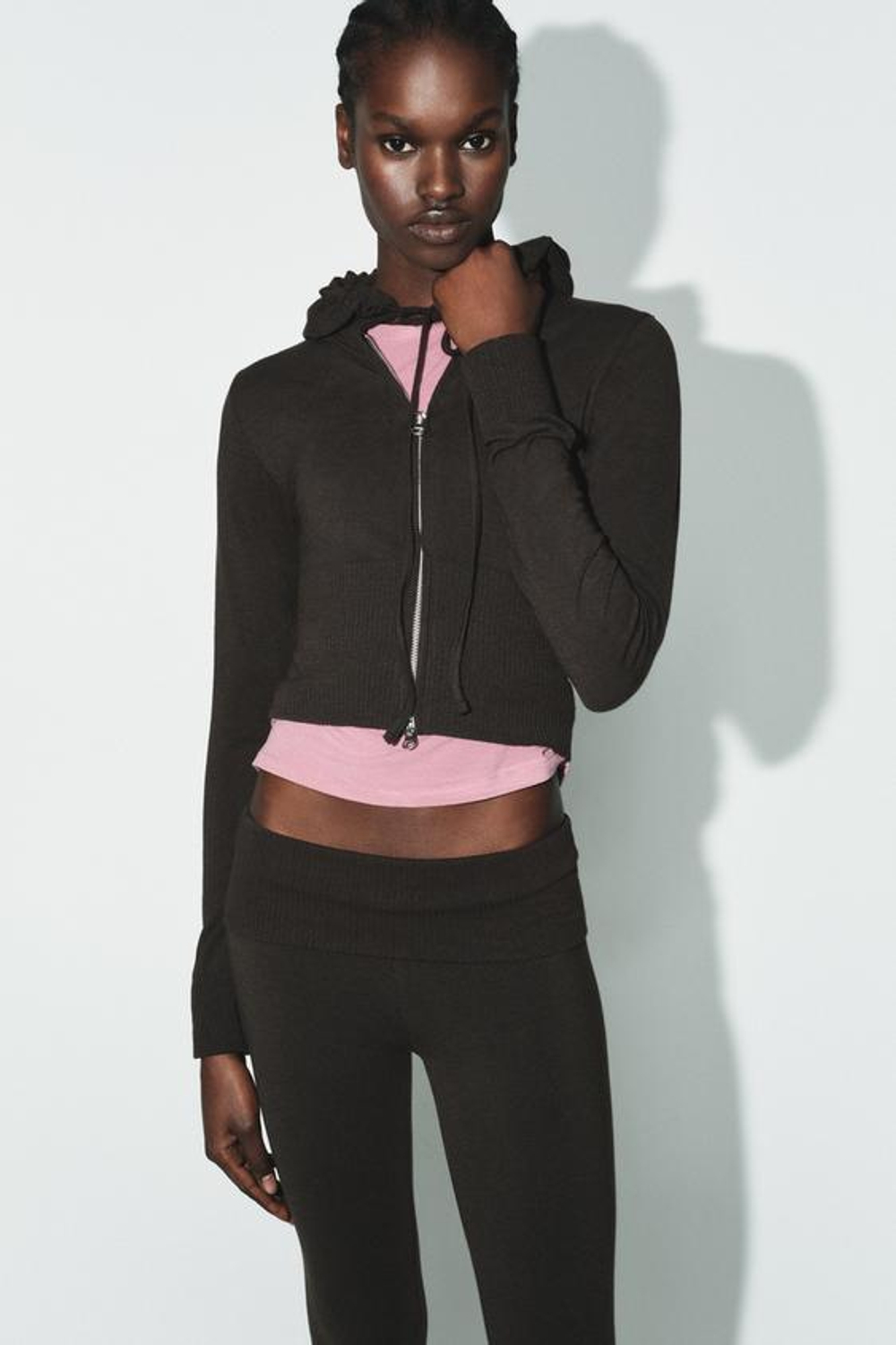 ZARA БЕСШОВНЫЕ БРЮКИ FLARE, КОРИЧНЕВЫЙ МЕЛАНЖ