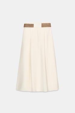 ZARA ЮБКА МИДИ С ПЛЕТЕНЫМ РЕМНЕМ, ЭКРЮ