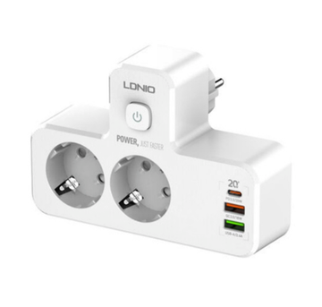 Сетевое зарядное устройство LDNIO 2 розетки, 2 USB-A, 1PD 20W