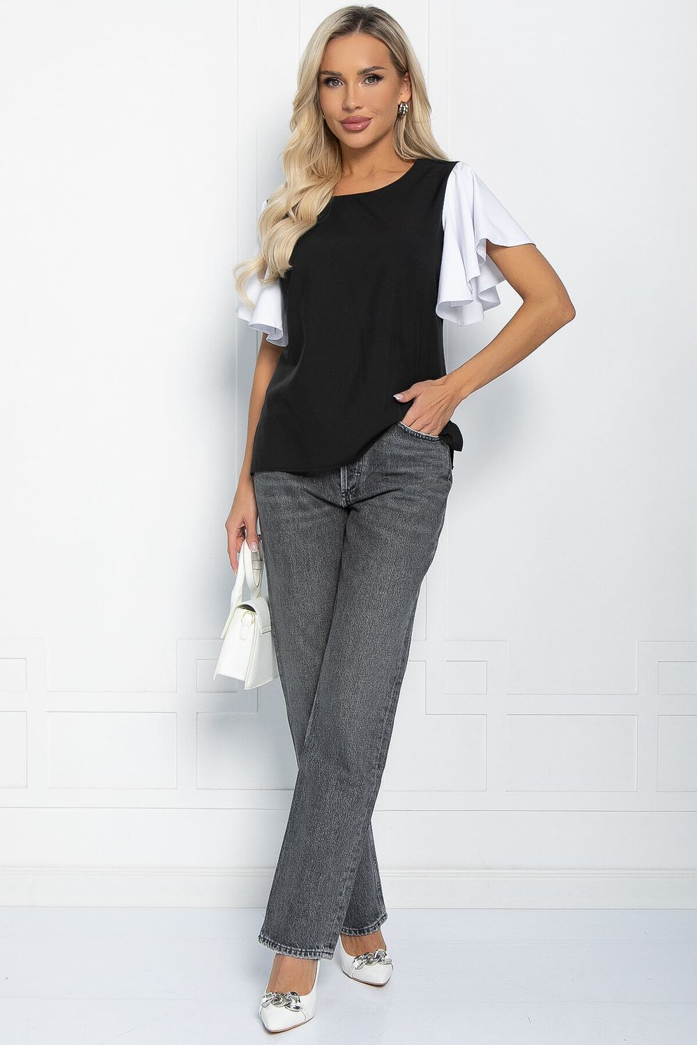 Блуза Мелодия стиля (черно-белая) Б11657 LT Collection