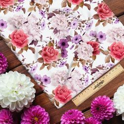 Ткань футер 2-х нитка контрастные букеты роз