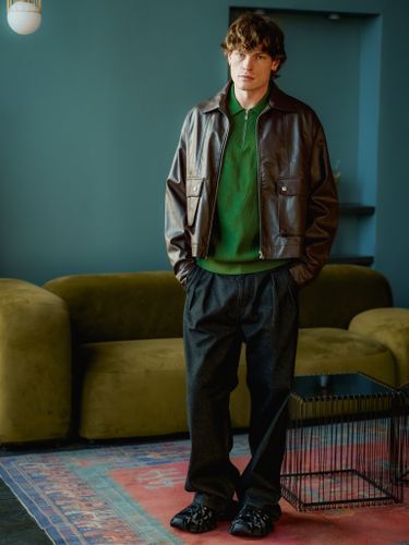 Зеленый джемпер LAINE с воротником-поло на молнии