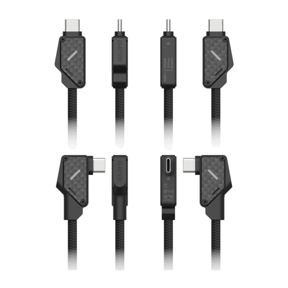 Кабель с оплёткой Aulumu M07 Carbon Fiber USB-C (USB 3.2 Gen 2) (2 м) L-образный кабель с нейлоновой оплёткой. Поддерживаемая мощность — до 240 Вт, сила тока — 5 А, скорость передачи данных — до 10 Гбит/с. Разрешение — до 4K 60 Гц. Есть LED-индикация