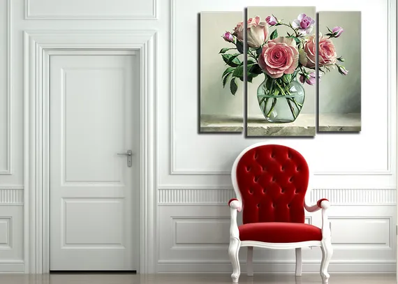 Модульная картина "Розы в стеклянной вазе"