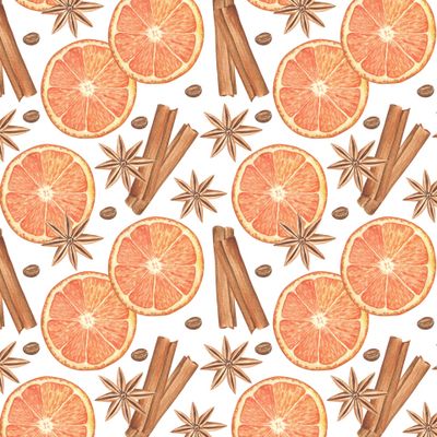 Апельсины, корица, кофе и анис на белом