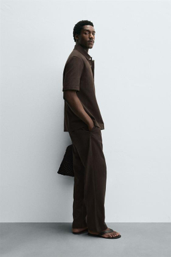 ZARA БРЮКИ ИЗ ЛИОЦЕЛЛА И ХЛОПКА, КОРИЧНЕВЫЙ