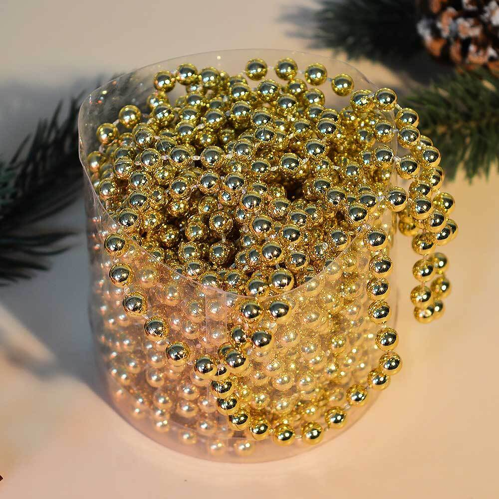 Цепь новогодняя 10м Шарик d0,6см, цвет золото