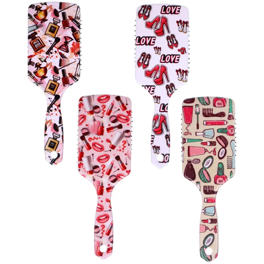 Расческа массажная прямоугольная форма «КОЛЛЕКЦИЯ ИМАНИ - МАКИТА», микс 4 дизайна, 24*7,5см (PVC упаковка)