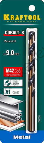 KRAFTOOL COBALT 9.0 х125мм, Сверло по металлу HSS-Co(8%) , сталь М42(S2-10-1-8)