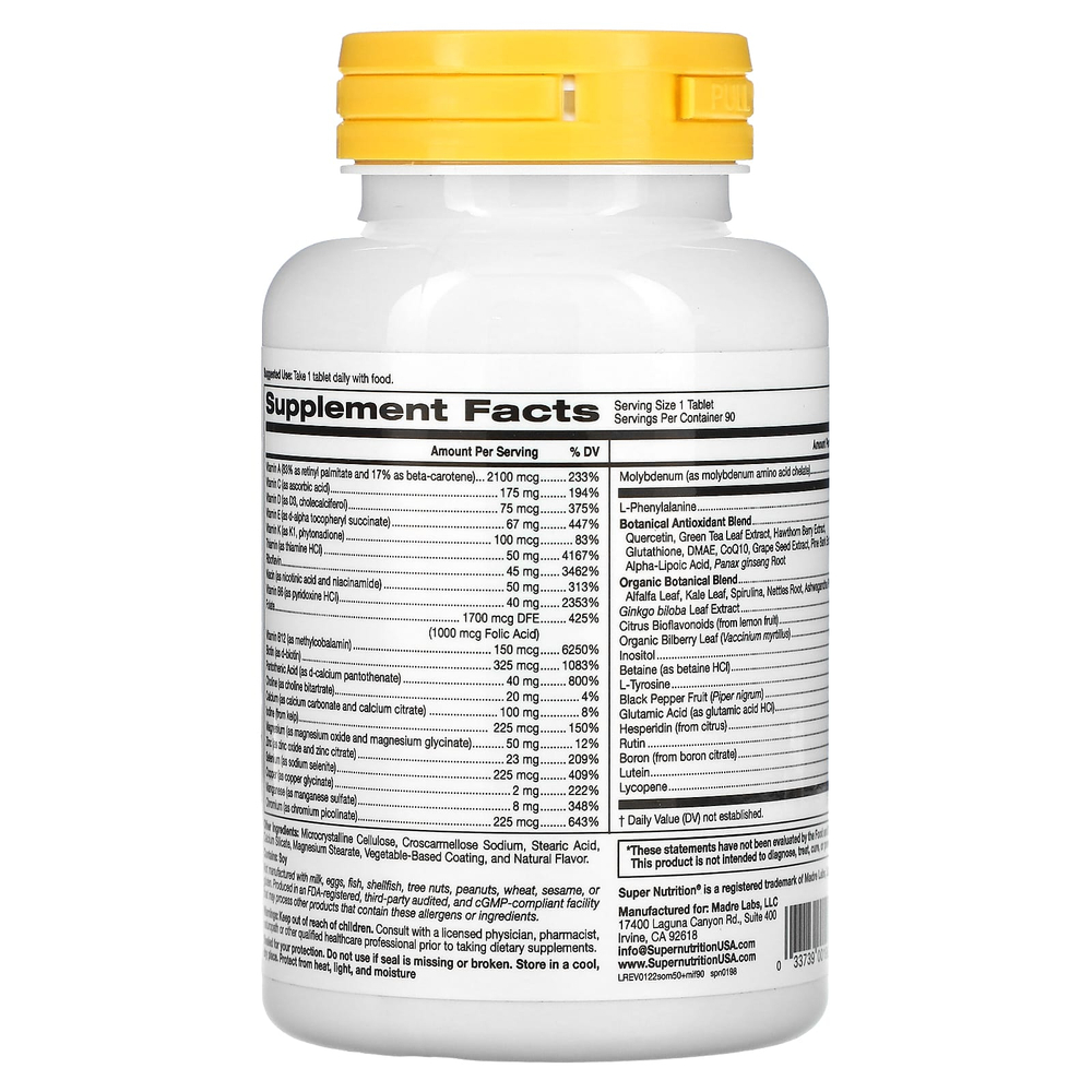 Super Nutrition, SimplyOne, мультивитамины и полезные травы для мужчин старше 50 лет, без железа, 90 таблеток