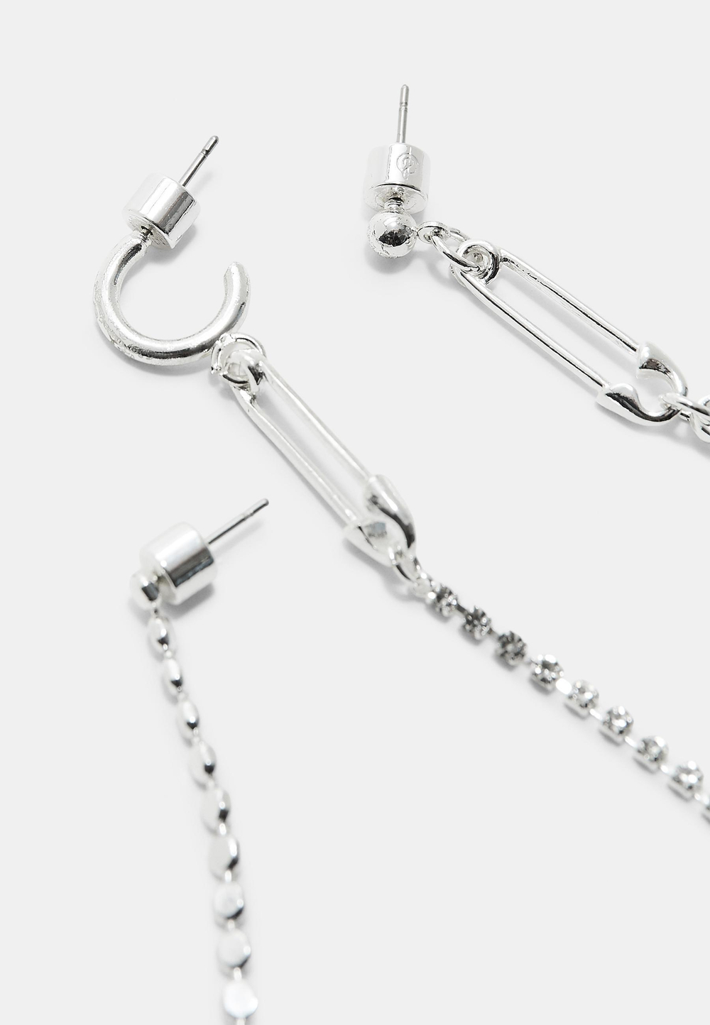 STRADIVARIUS Набор из 3 сережек-подвесок со стразами, серый