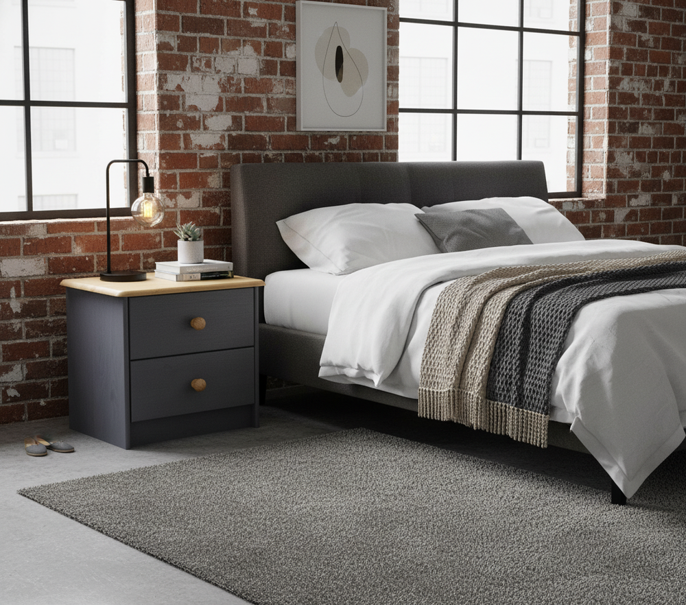 Тумба прикроватная Хаба 2 ящика из массива сосны, серый/антик