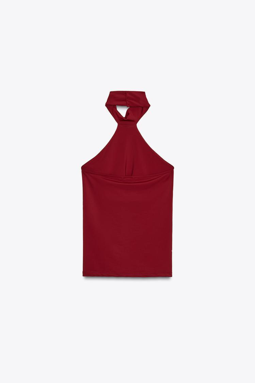 ZARA ТОП ИЗ ПОЛИАМИДА С ГОРЛОВИНОЙ ХАЛТЕР, ЦВЕТ БУРГУНДСКОГО ВИНА