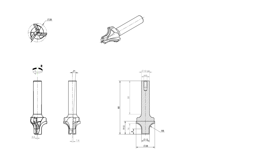 PCD концевая фреза D.28x19,5 S.12x50 Z3