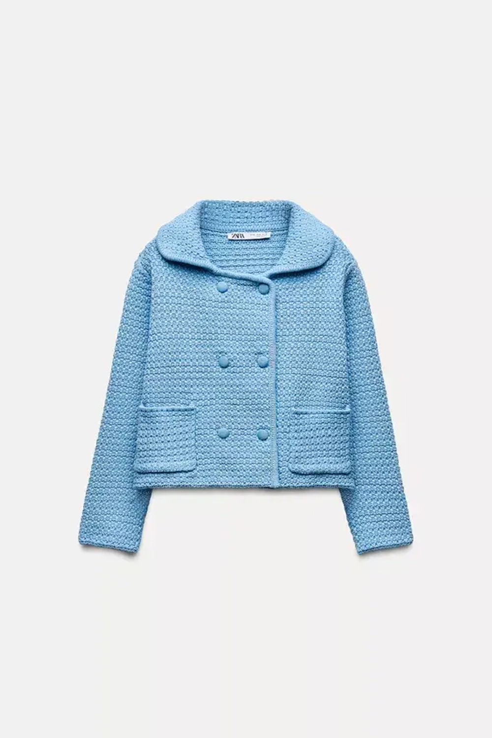 ZARA КАРДИГАН КРУПНОЙ ВЯЗКИ С КРУГЛЫМ ВОРОТНИКОМ, ГОЛУБОЙ